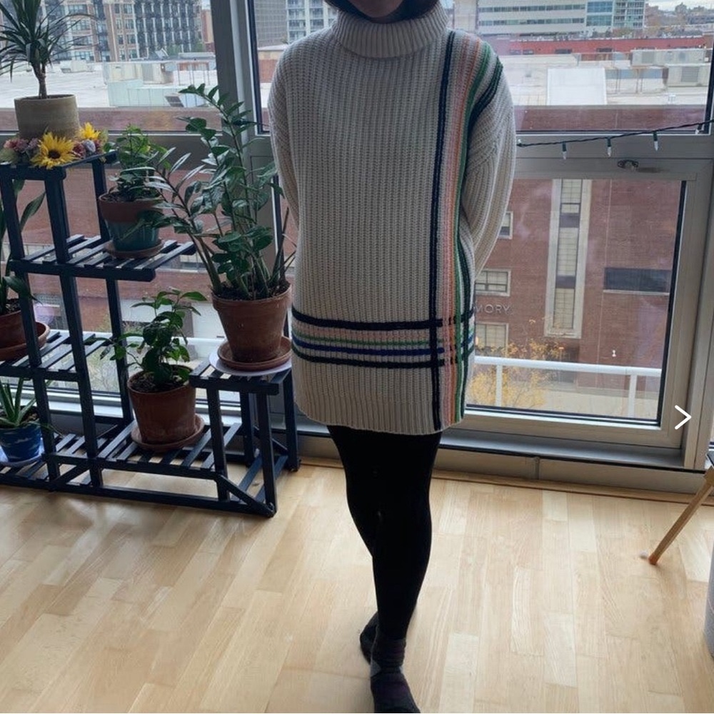 Tory Burch Multi Stripe Merino Wool Oversized Turtleneck Sweater - Picture 3 of 9